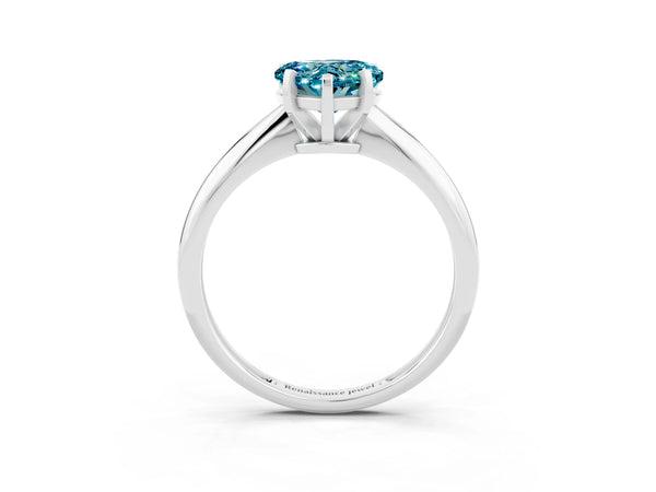 White gold Heart Cut Blue Topaz Solitaire Engagement Ring with Classic Band and Four-Prong Setting