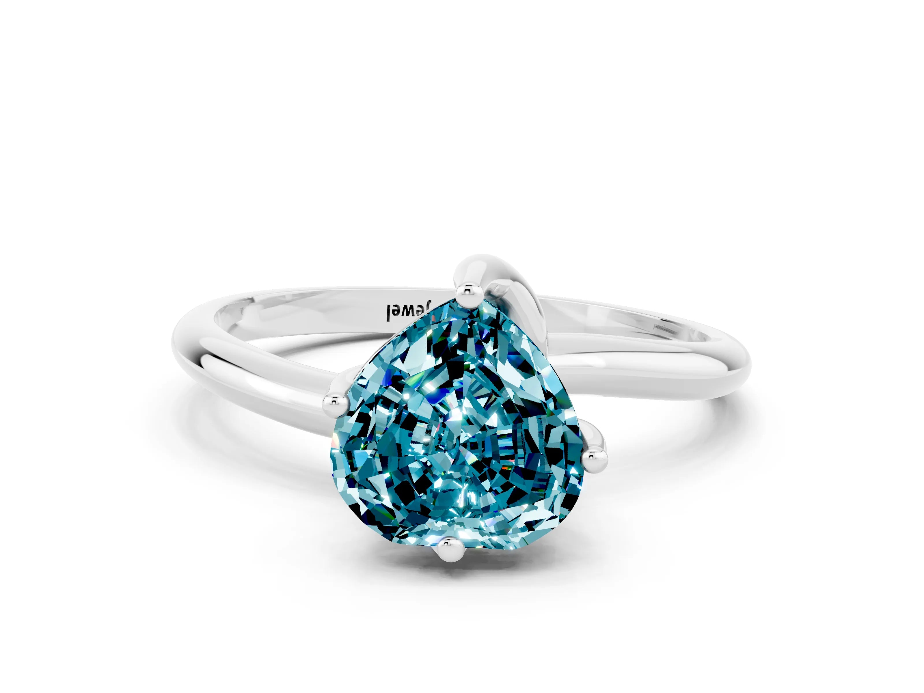 White gold Heart Cut Blue Topaz Solitaire Engagement Ring with Four-Prong Setting and Classic Band_12