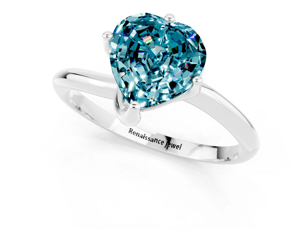 White gold Heart Cut Blue Topaz Solitaire Engagement Ring with Four-Prong Setting and Classic Band