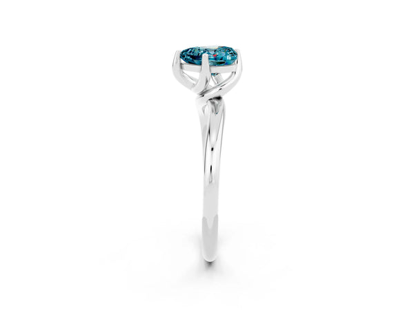 White gold Heart Cut Blue Topaz Solitaire Engagement Ring with Four-Prong Setting and Classic Band