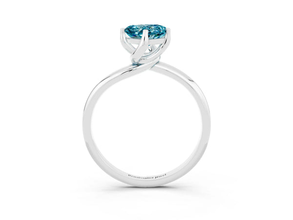 White gold Heart Cut Blue Topaz Solitaire Engagement Ring with Four-Prong Setting and Classic Band