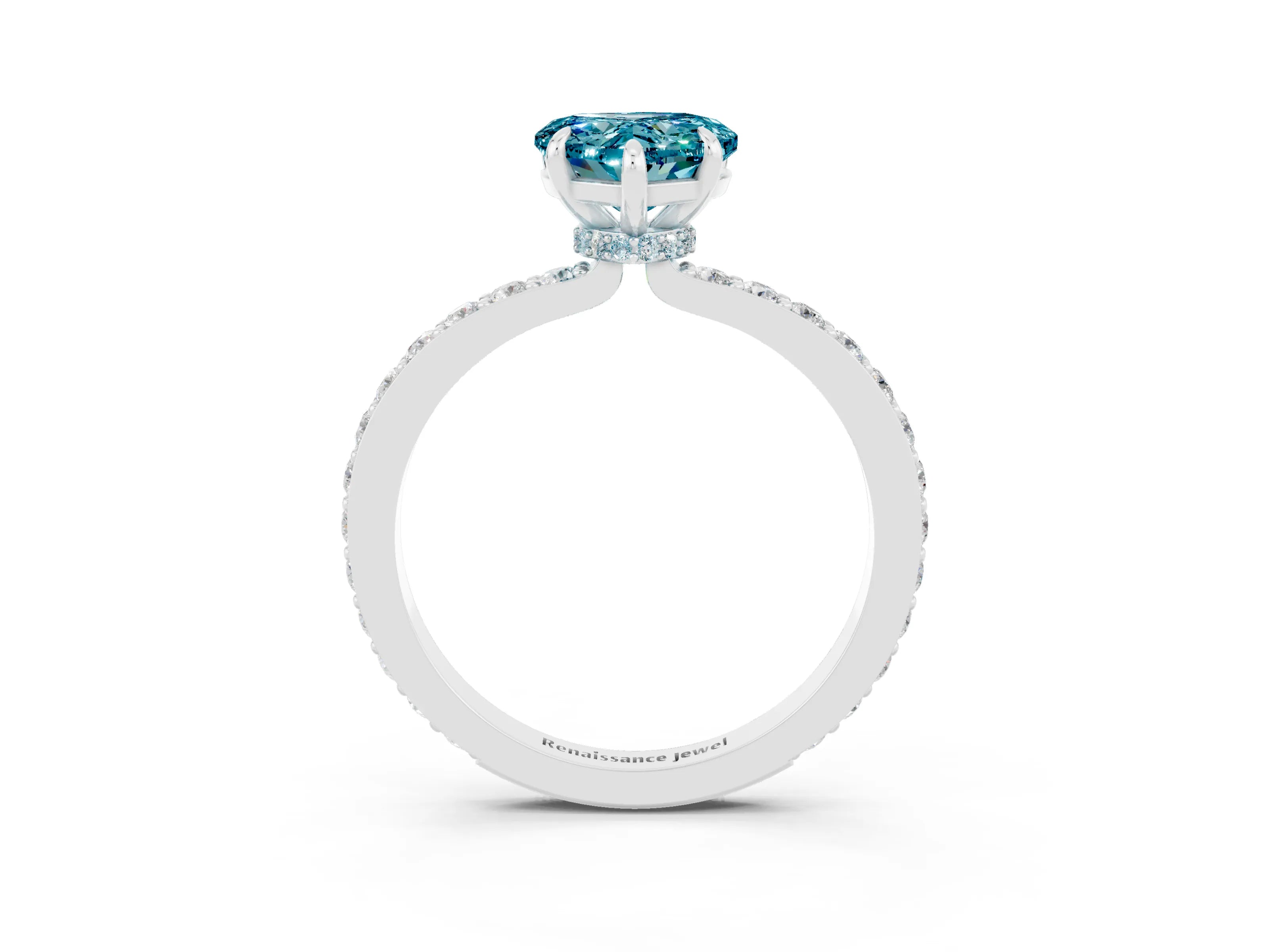 White gold Heart Cut Blue Topaz Solitaire Engagement Ring with Pavé Band and Four-Prong Setting_3
