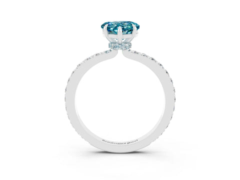 White gold Heart Cut Blue Topaz Solitaire Engagement Ring with Pavé Band and Four-Prong Setting_3