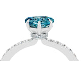 White gold Heart Cut Blue Topaz Solitaire Engagement Ring with Pavé Band and Four-Prong Setting_4