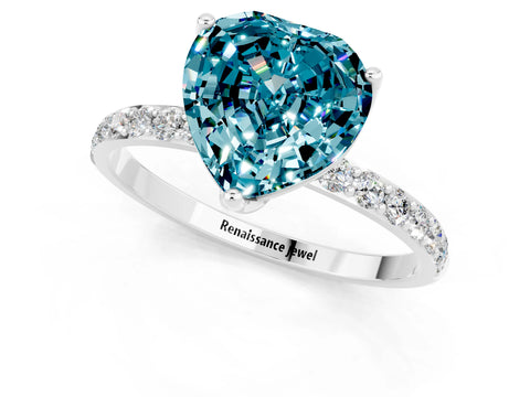 White gold Heart Cut Blue Topaz Solitaire Engagement Ring with Pavé Band and Prong Setting_1