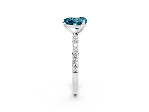 White gold Heart Cut Blue Topaz Solitaire Engagement Ring with Pavé Band and Prong Setting_2