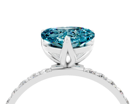 White gold Heart Cut Blue Topaz Solitaire Engagement Ring with Pavé Band and Prong Setting_4