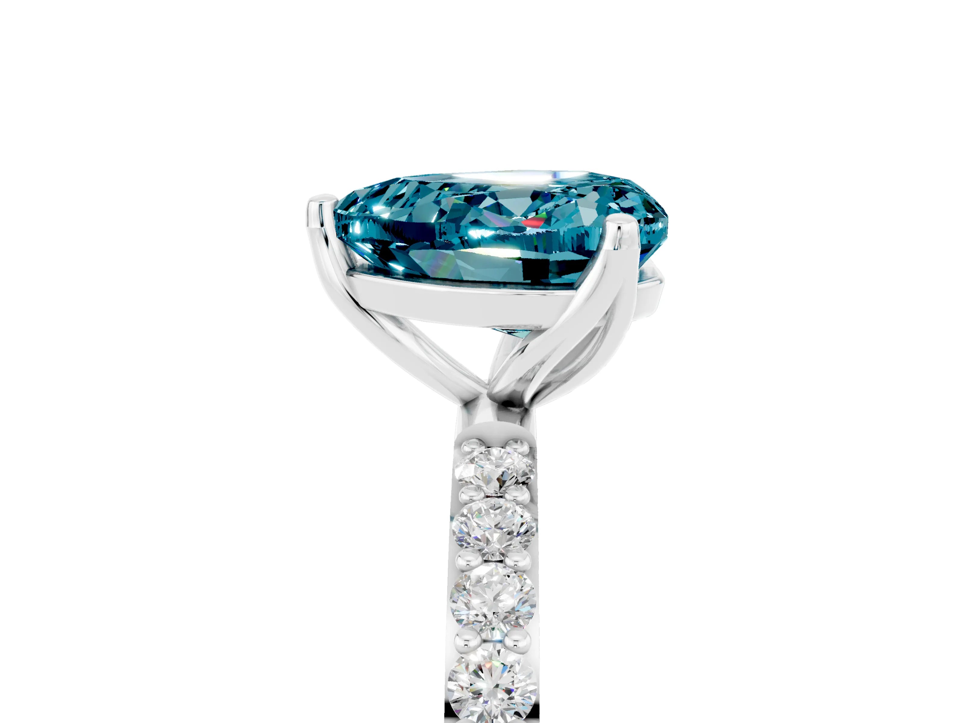 White gold Heart Cut Blue Topaz Solitaire Engagement Ring with Pavé Band and Prong Setting_5
