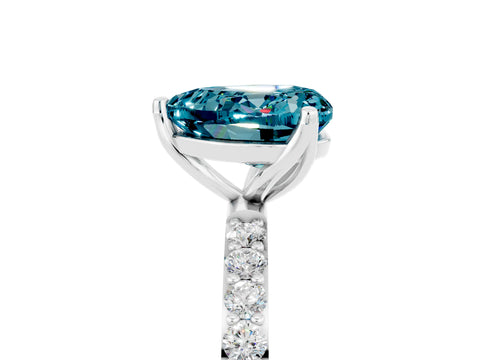 White gold Heart Cut Blue Topaz Solitaire Engagement Ring with Pavé Band and Prong Setting_5