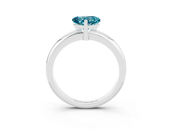 White gold Heart Cut Blue Topaz Solitaire Engagement Ring with Round Band and Four-Prong Setting