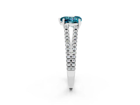 White gold Heart Cut Blue Topaz Solitaire Engagement Ring with Split Shank Pavé Band_2