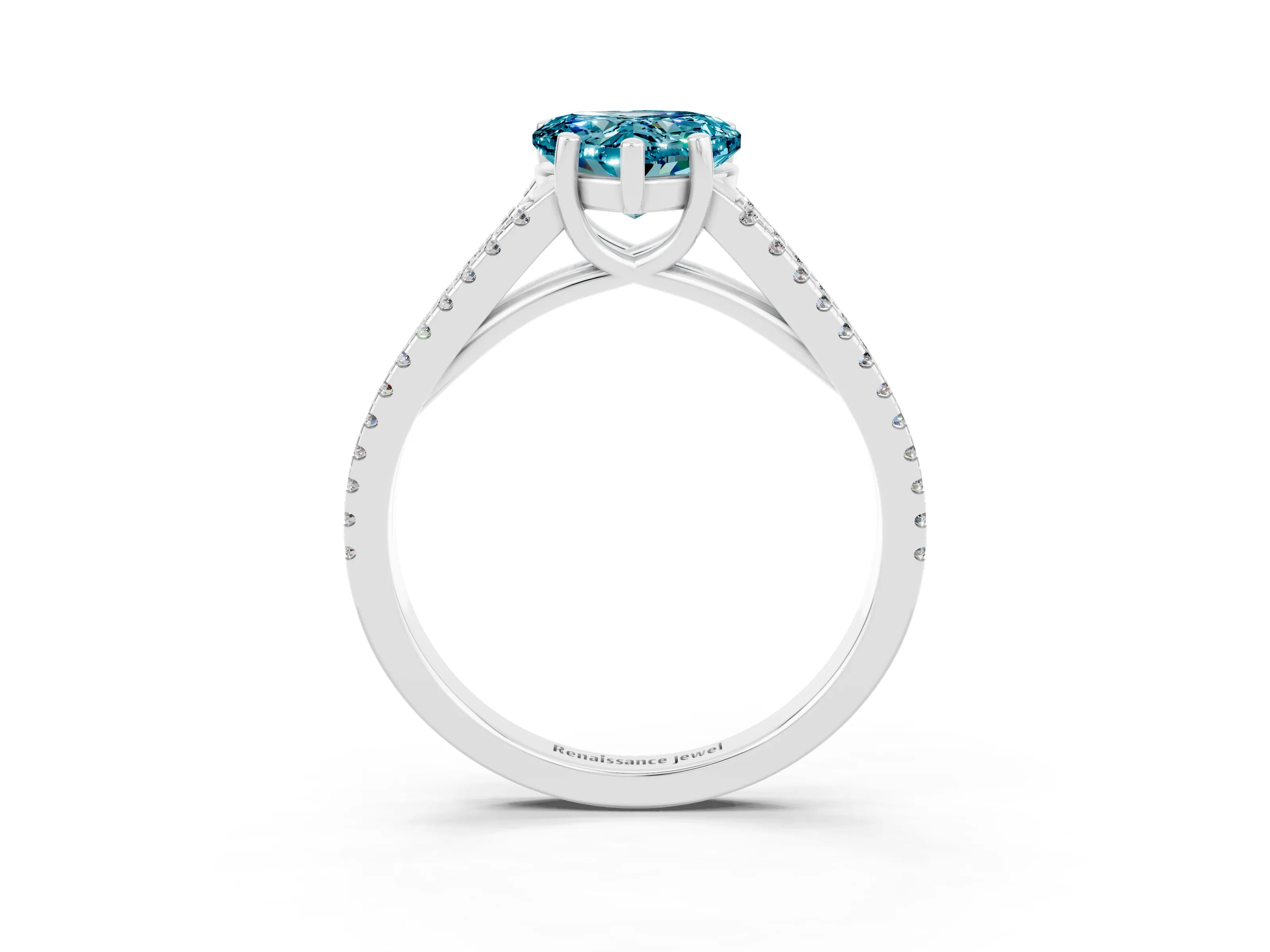 White gold Heart Cut Blue Topaz Solitaire Engagement Ring with Split Shank Pavé Band_3