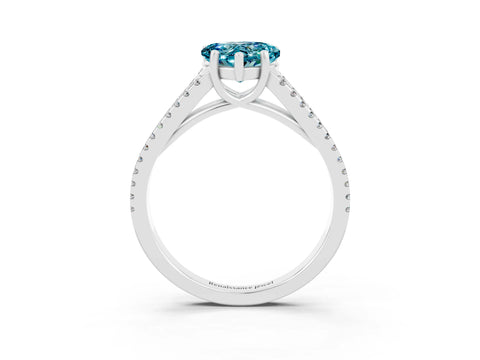 White gold Heart Cut Blue Topaz Solitaire Engagement Ring with Split Shank Pavé Band_3
