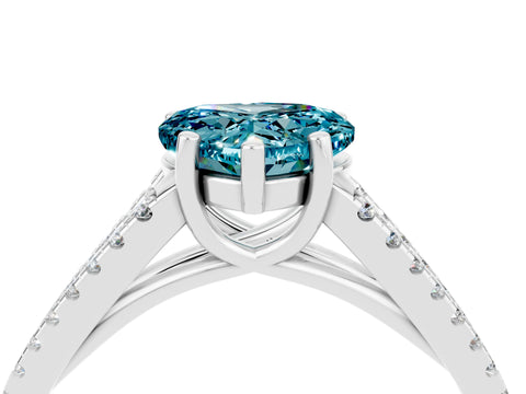 White gold Heart Cut Blue Topaz Solitaire Engagement Ring with Split Shank Pavé Band_4