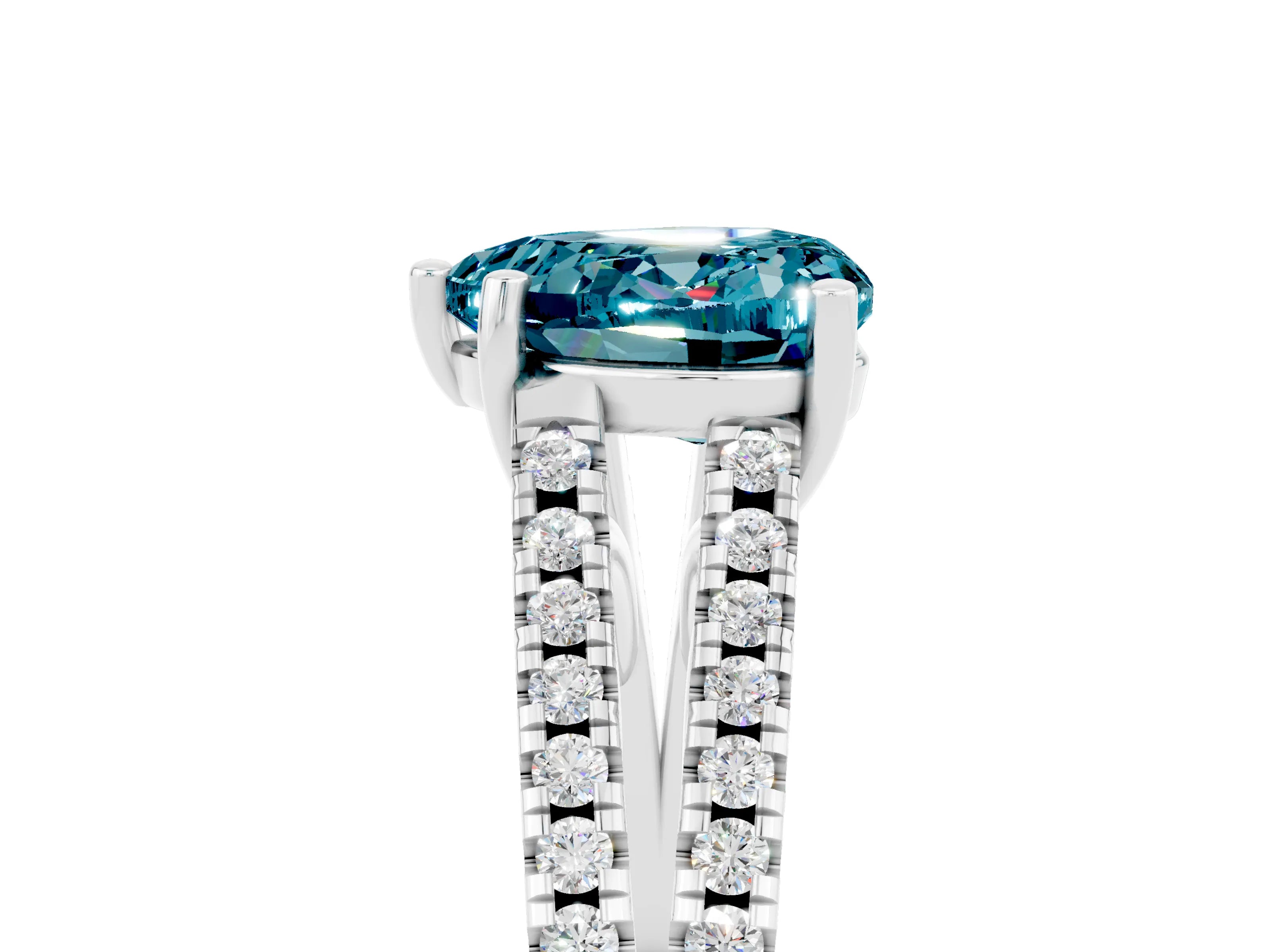 White gold Heart Cut Blue Topaz Solitaire Engagement Ring with Split Shank Pavé Band_5