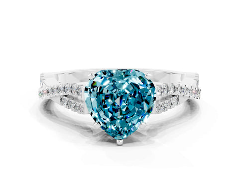 White gold Heart Cut Blue Topaz Solitaire Engagement Ring with Twisted Pavé Band and Four-Prong Setting_12