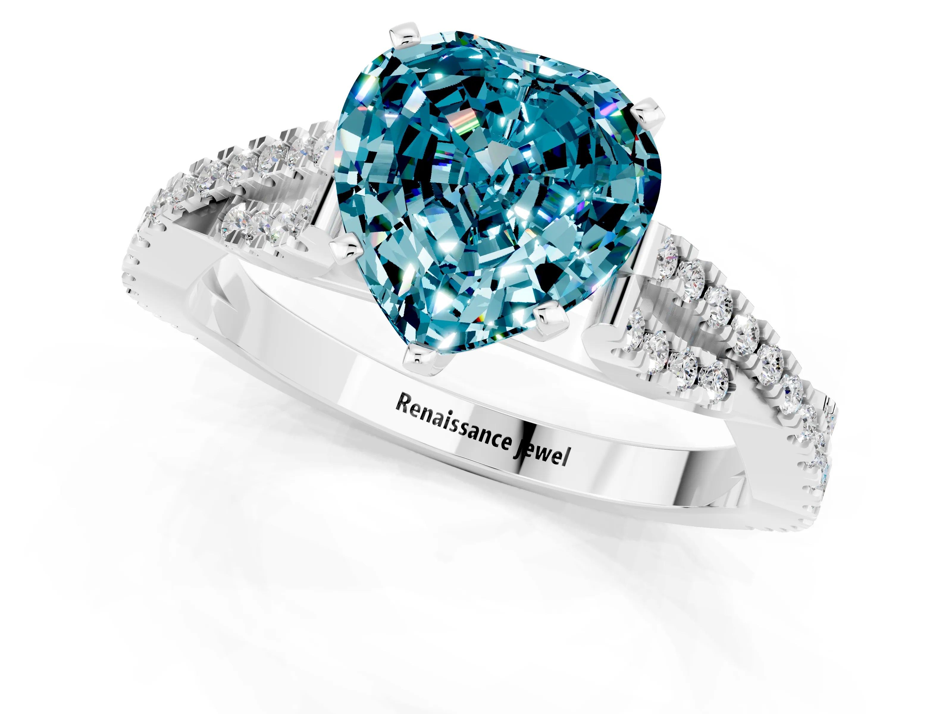 White gold Heart Cut Blue Topaz Solitaire Engagement Ring with Twisted Pavé Band and Four-Prong Setting_13
