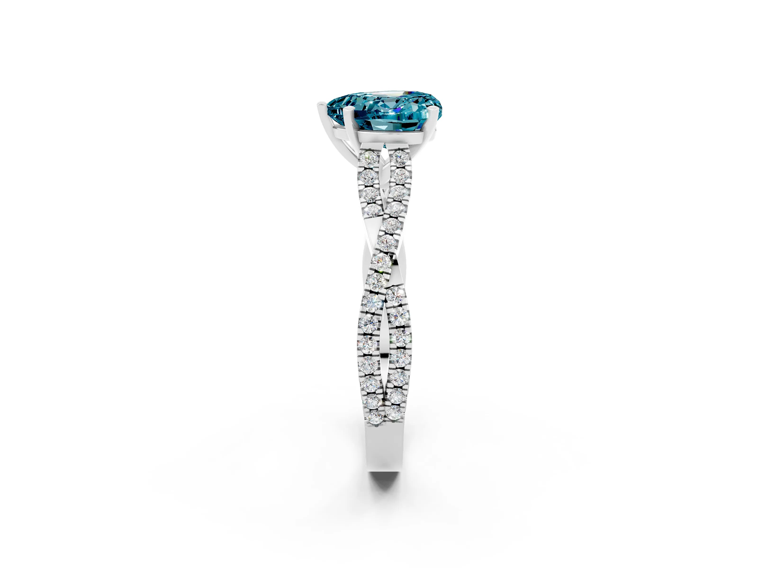 White gold Heart Cut Blue Topaz Solitaire Engagement Ring with Twisted Pavé Band and Four-Prong Setting_14