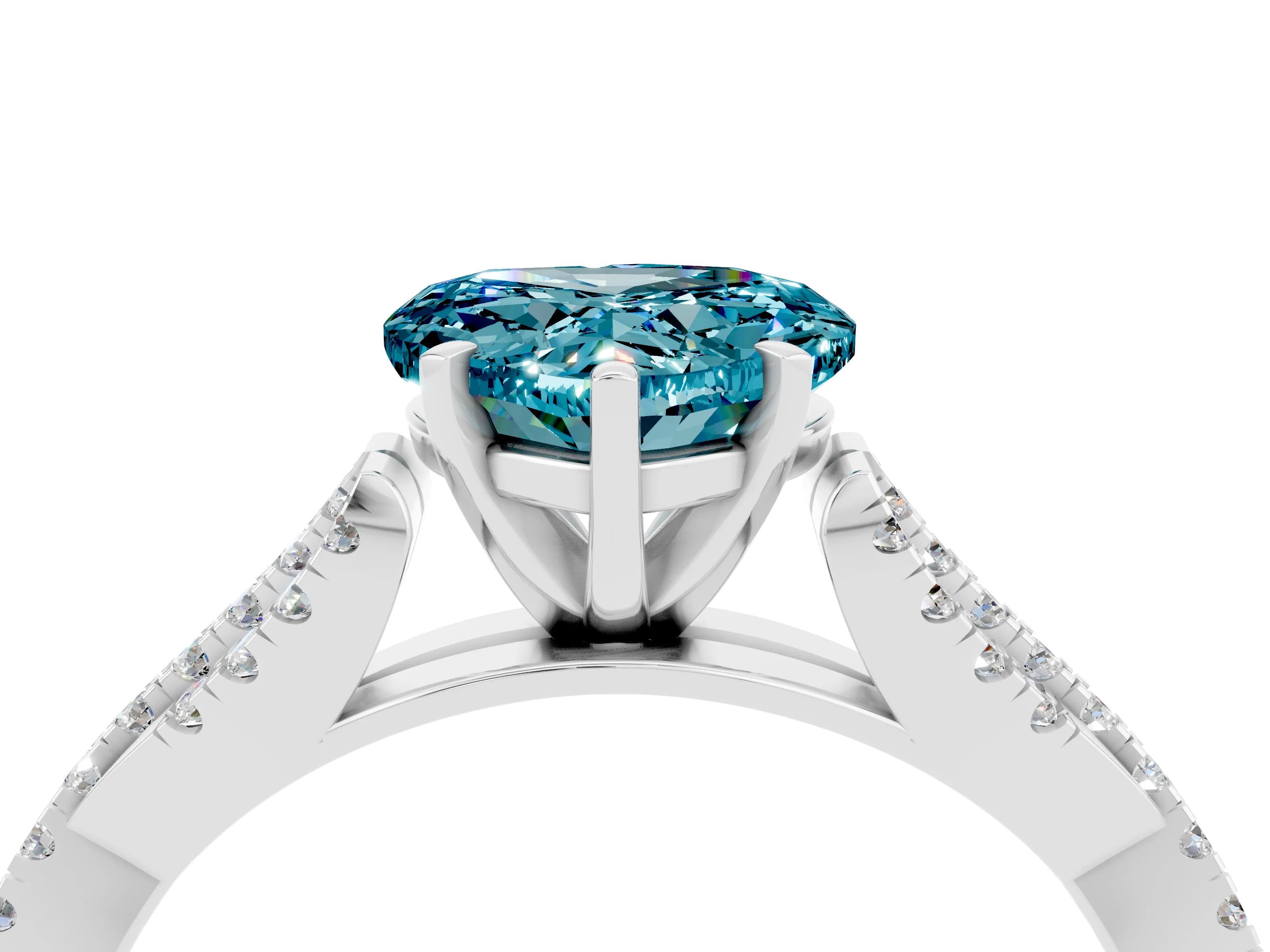 White gold Heart Cut Blue Topaz Solitaire Engagement Ring with Twisted Pavé Band and Four-Prong Setting_16