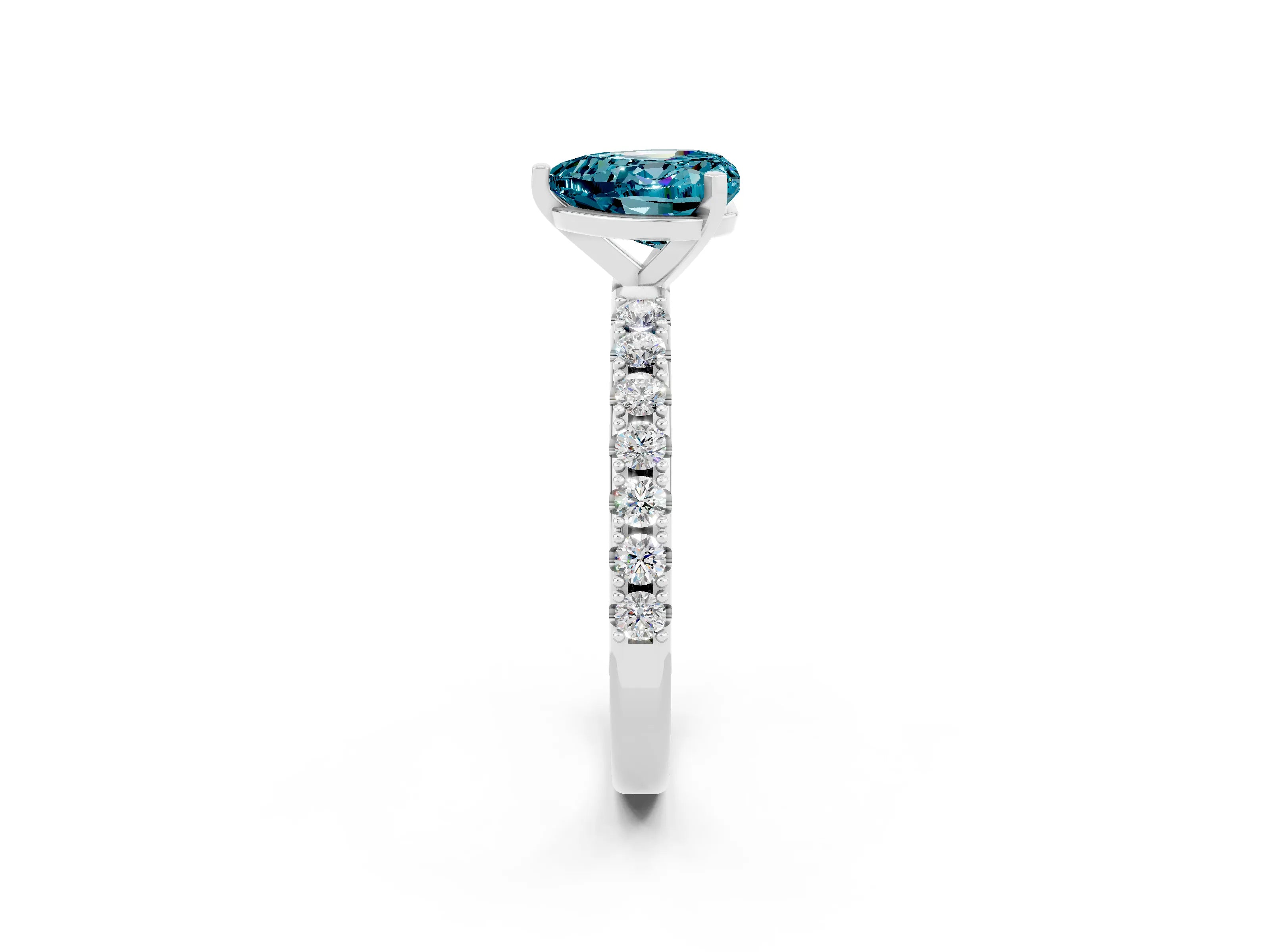 White gold Heart Cut Blue Topaz Solitaire Pavé Band with Four-Prong Setting_2