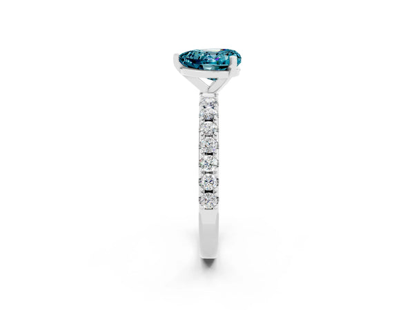 White gold Heart Cut Blue Topaz Solitaire Pavé Band with Four-Prong Setting