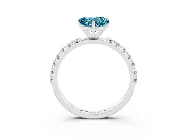 Silver Heart Cut Blue Topaz Solitaire Pavé Band with Four-Prong Setting