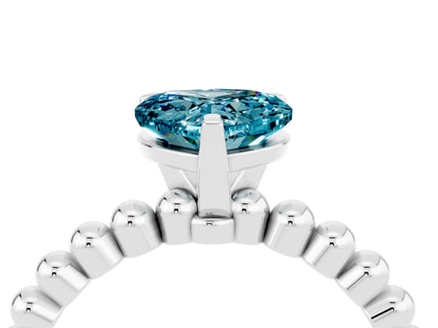 White gold Heart Cut Blue Topaz Solitaire Ring with Beaded Band and Prong Setting_16