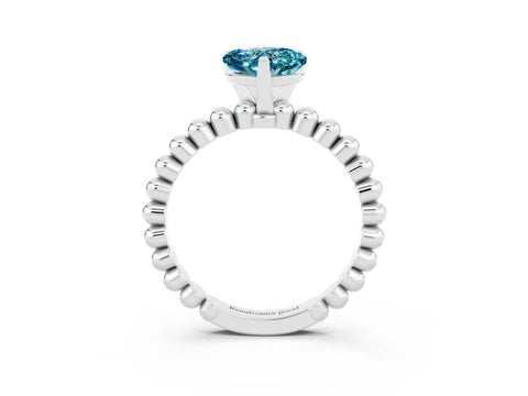 White gold Heart Cut Blue Topaz Solitaire Ring with Beaded Band and Prong Setting_3
