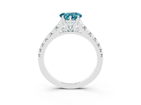 White gold Heart Cut Blue Topaz Solitaire Ring with Cathedral Setting and Pavé Band_3