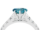 White gold Heart Cut Blue Topaz Solitaire Ring with Cathedral Setting and Pavé Band_4