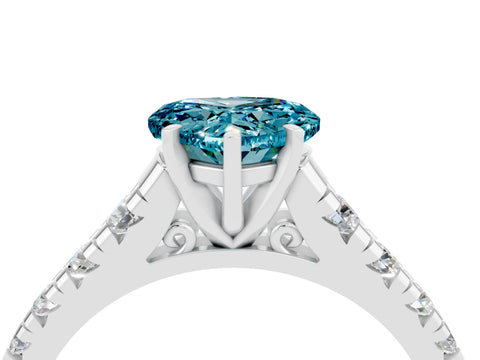 White gold Heart Cut Blue Topaz Solitaire Ring with Cathedral Setting and Pavé Band_4