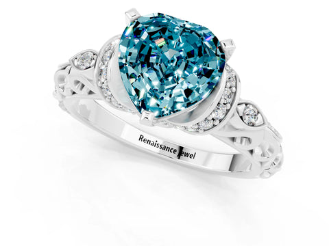 White gold Heart Cut Blue Topaz Solitaire Ring with Filigree Band and Four-Prong Setting_25