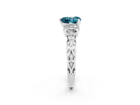 White gold Heart Cut Blue Topaz Solitaire Ring with Filigree Band and Four-Prong Setting_26