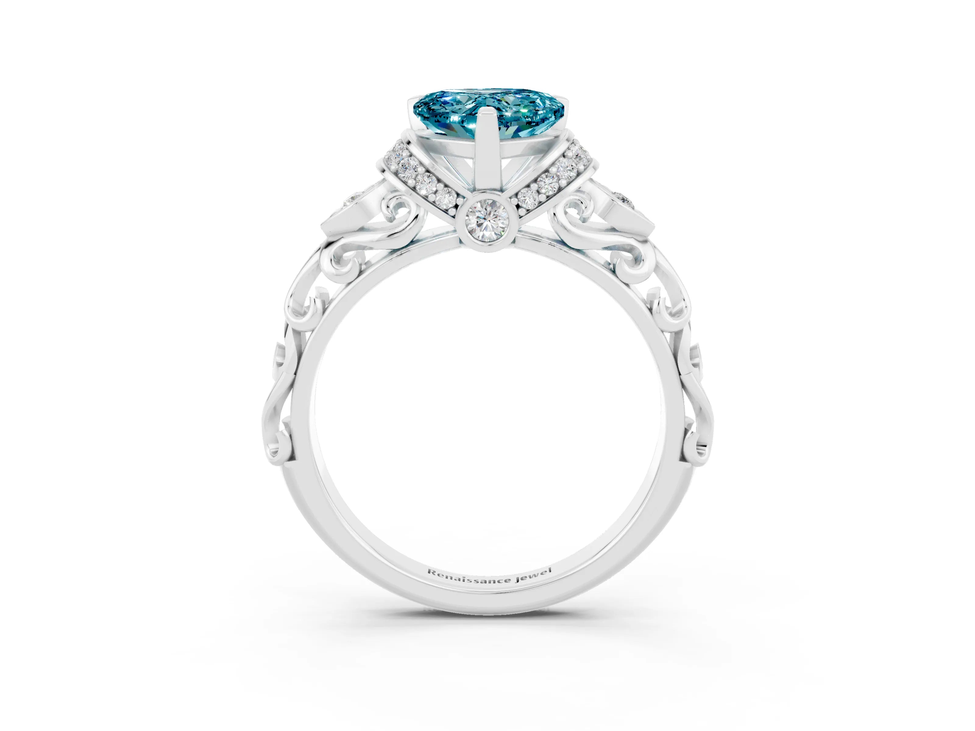 White gold Heart Cut Blue Topaz Solitaire Ring with Filigree Band and Four-Prong Setting_27