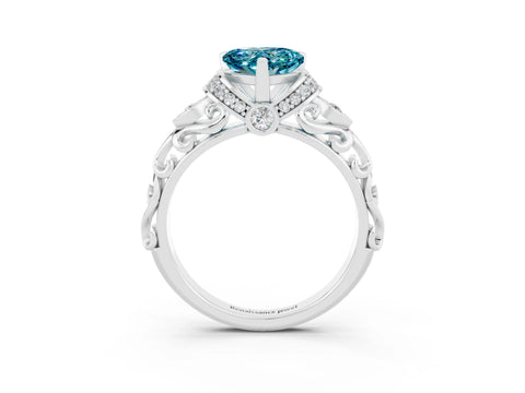 White gold Heart Cut Blue Topaz Solitaire Ring with Filigree Band and Four-Prong Setting_27