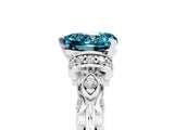 White gold Heart Cut Blue Topaz Solitaire Ring with Filigree Band and Four-Prong Setting_29