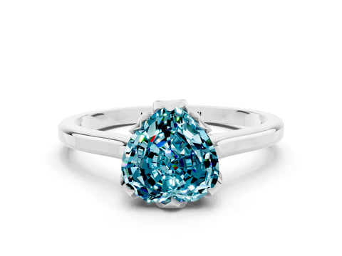 White gold Heart Cut Blue Topaz Solitaire Ring with Flower Prong Setting and Classic Band_12