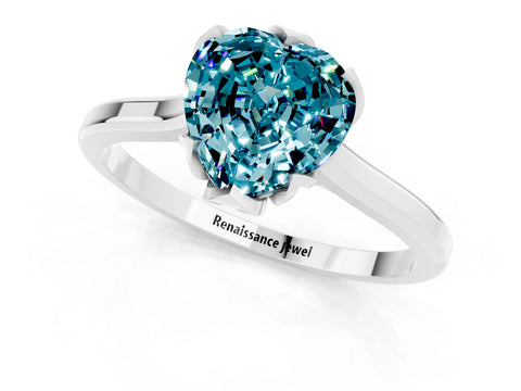 White gold Heart Cut Blue Topaz Solitaire Ring with Flower Prong Setting and Classic Band_13