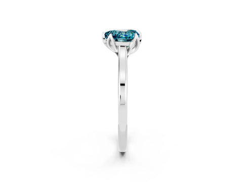 White gold Heart Cut Blue Topaz Solitaire Ring with Flower Prong Setting and Classic Band_14