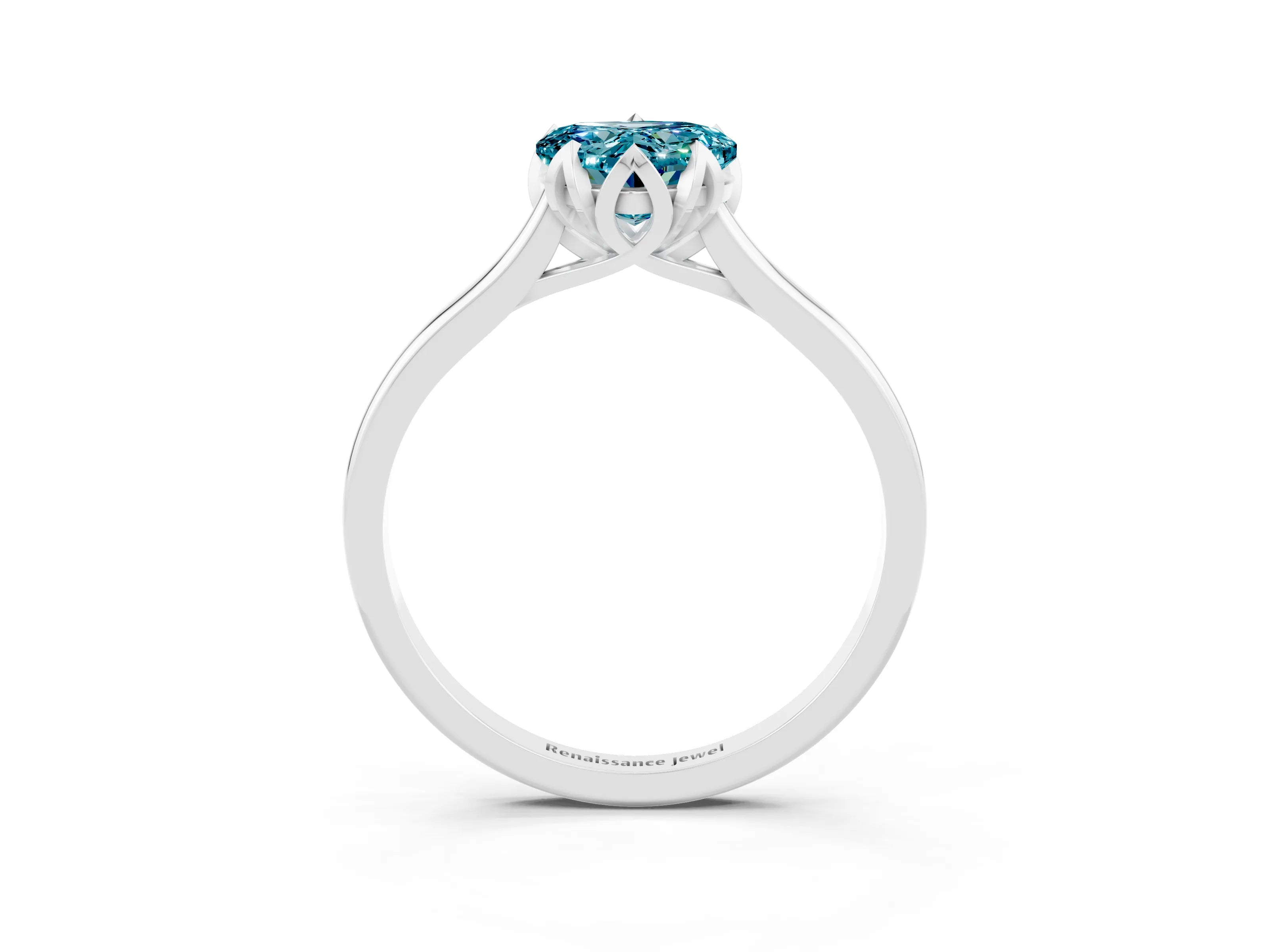 White gold Heart Cut Blue Topaz Solitaire Ring with Flower Prong Setting and Classic Band_15
