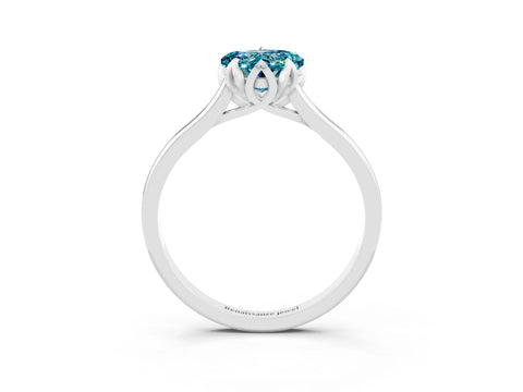 White gold Heart Cut Blue Topaz Solitaire Ring with Flower Prong Setting and Classic Band_15