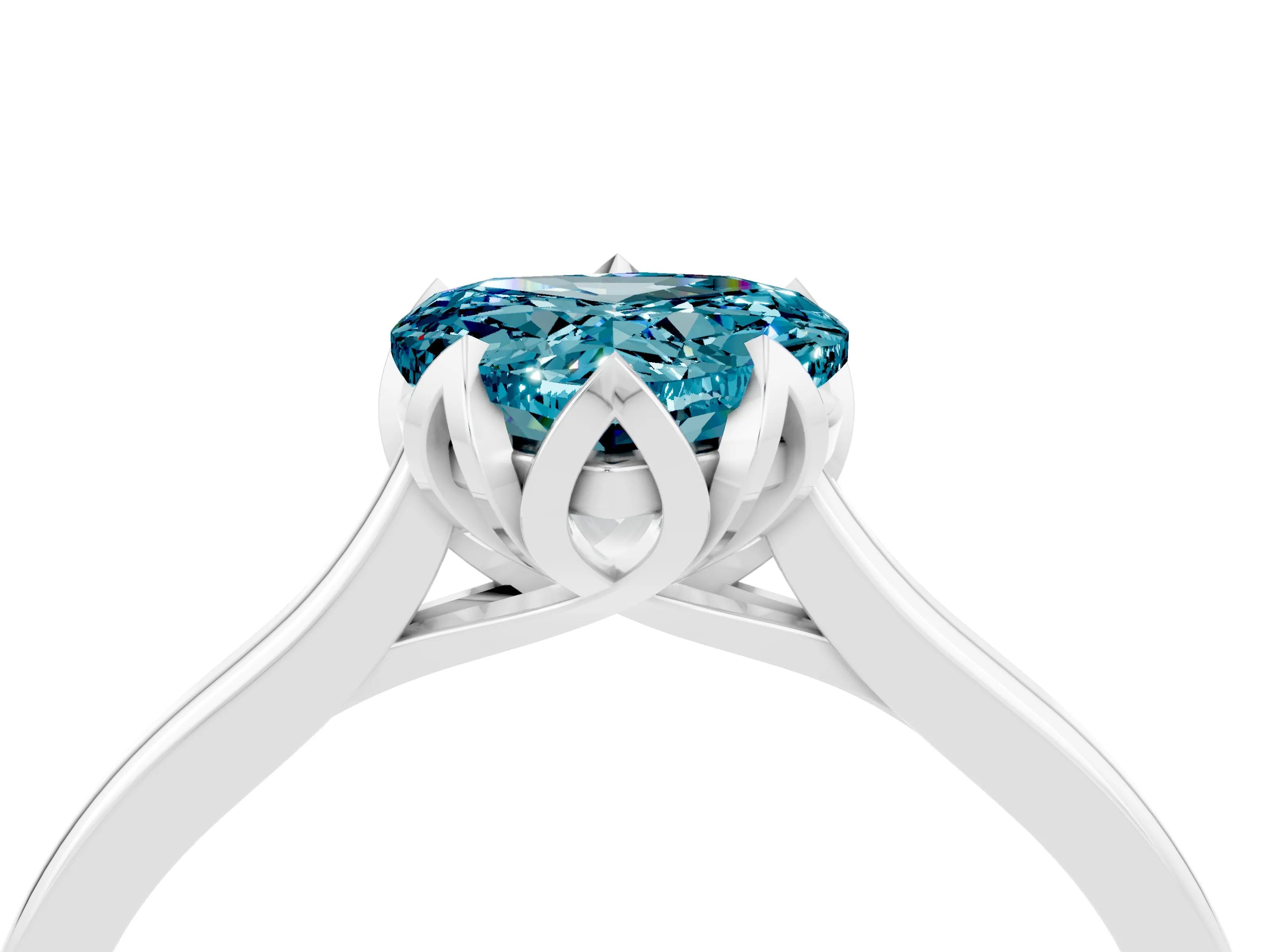 White gold Heart Cut Blue Topaz Solitaire Ring with Flower Prong Setting and Classic Band_16