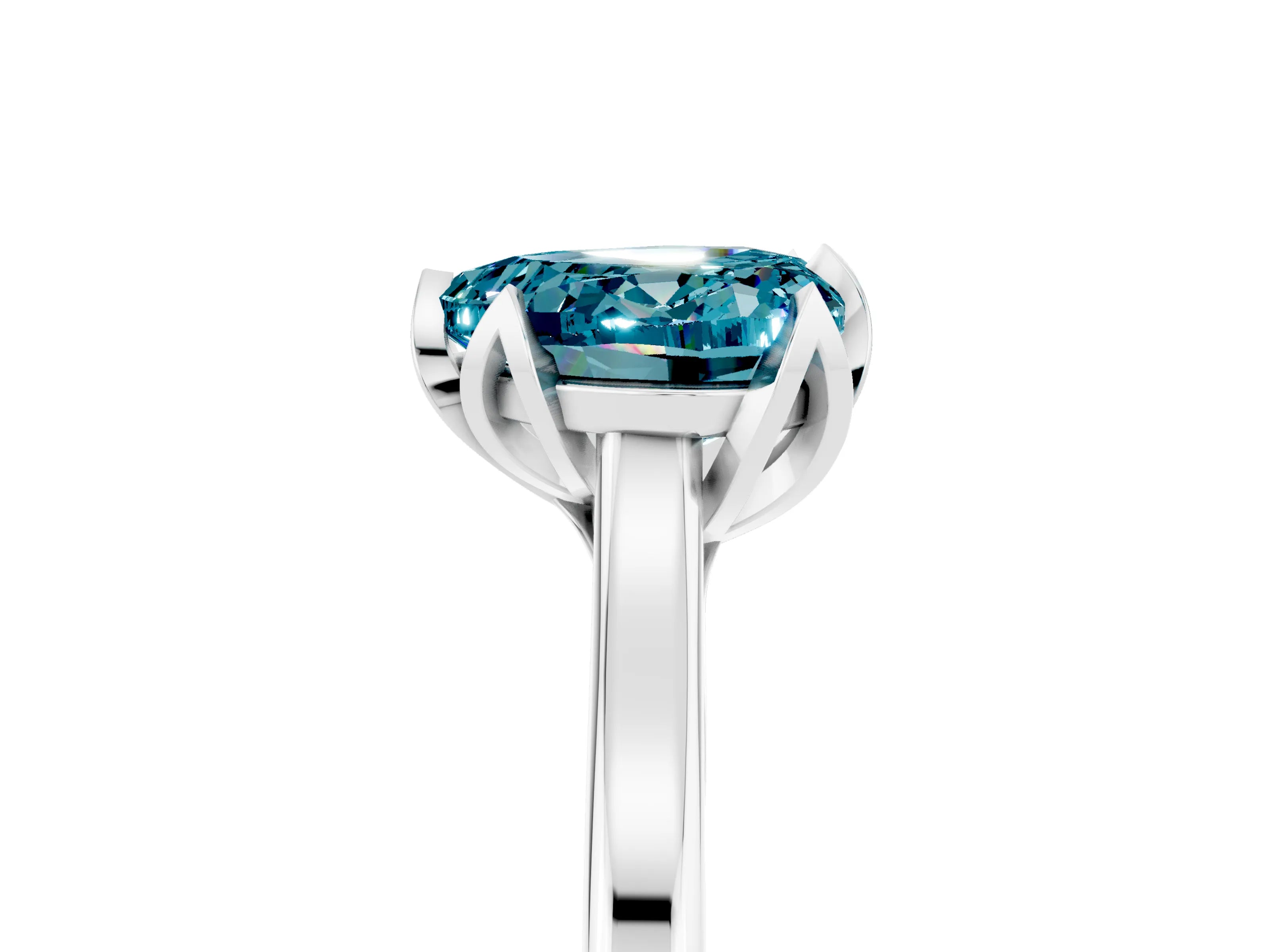 White gold Heart Cut Blue Topaz Solitaire Ring with Flower Prong Setting and Classic Band_17