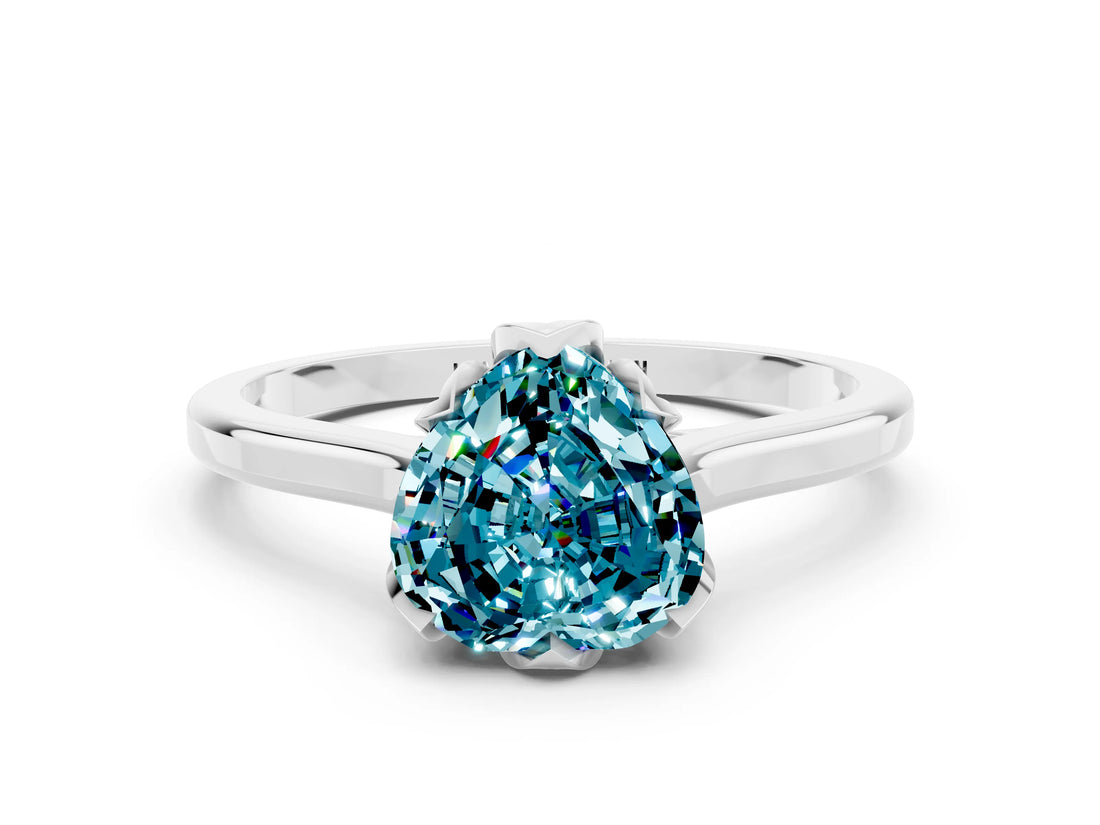 White gold Heart Cut Blue Topaz Solitaire Ring with Flower Prong Setting and Classic Band_39