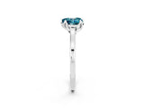 White gold Heart Cut Blue Topaz Solitaire Ring with Flower Prong Setting and Classic Band_96
