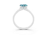 White gold Heart Cut Blue Topaz Solitaire Ring with Flower Prong Setting and Classic Band_97