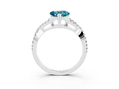 White gold Heart Cut Blue Topaz Solitaire Ring with Four-Prong Setting and Twisted Pavé Band_3