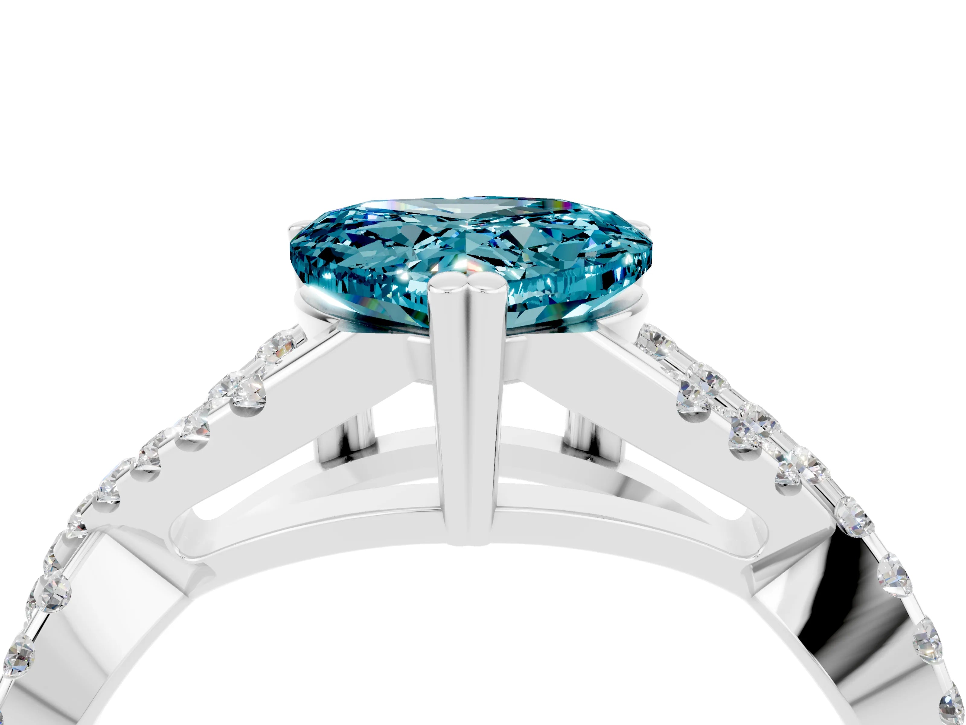 White gold Heart Cut Blue Topaz Solitaire Ring with Four-Prong Setting and Twisted Pavé Band_4