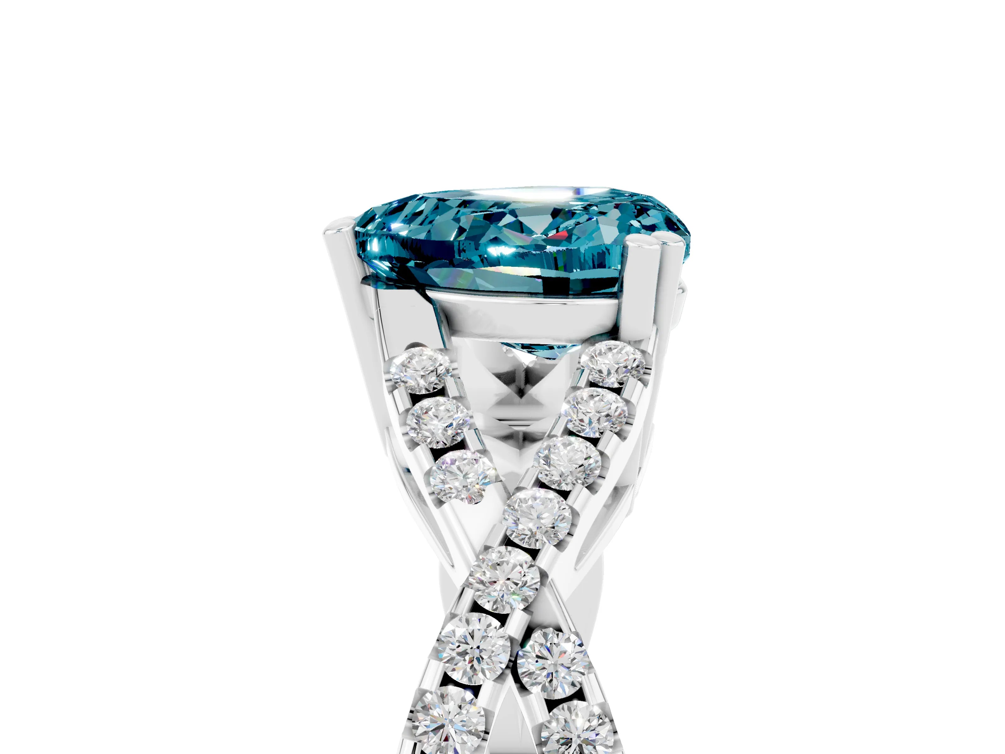 White gold Heart Cut Blue Topaz Solitaire Ring with Four-Prong Setting and Twisted Pavé Band_5