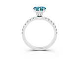 White gold Heart Cut Blue Topaz Solitaire Ring with Pavé Accents and Four-Prong Setting_3